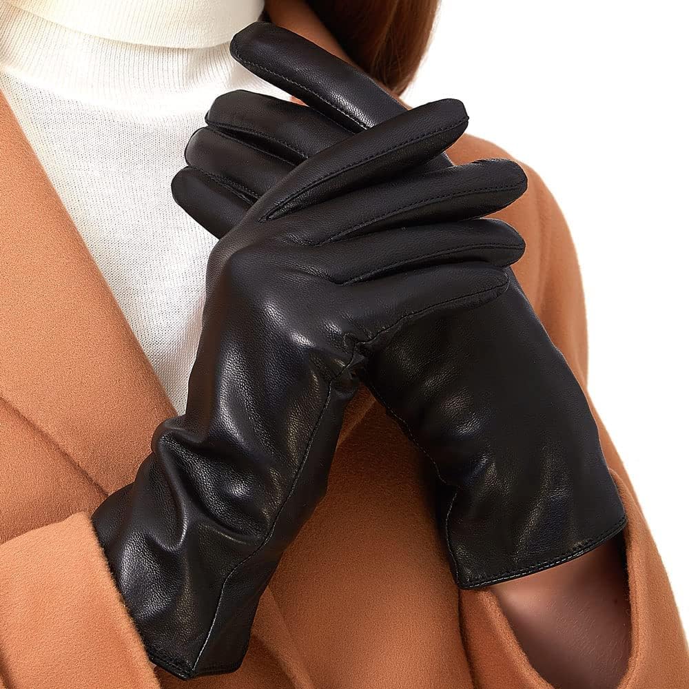 ZLUXURQ Leather Gloves for Women - Deluxe SheepSkin Leather